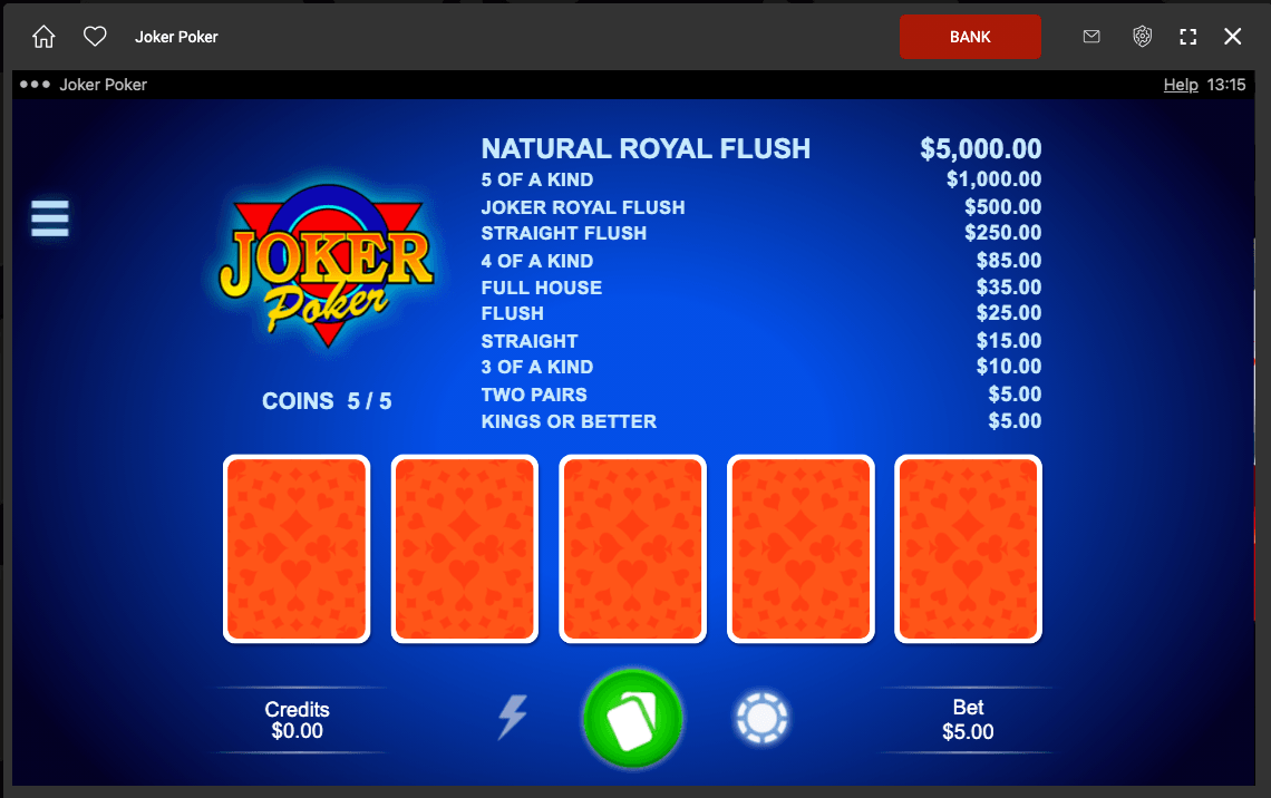 JokerPoker PayTable